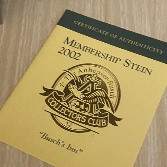 Bushes Inn ANHEUSER BUSCH COLLECTORS CLUB 2002 MEMBERSHIP Stein COA CB21 - Picture 3 of 12